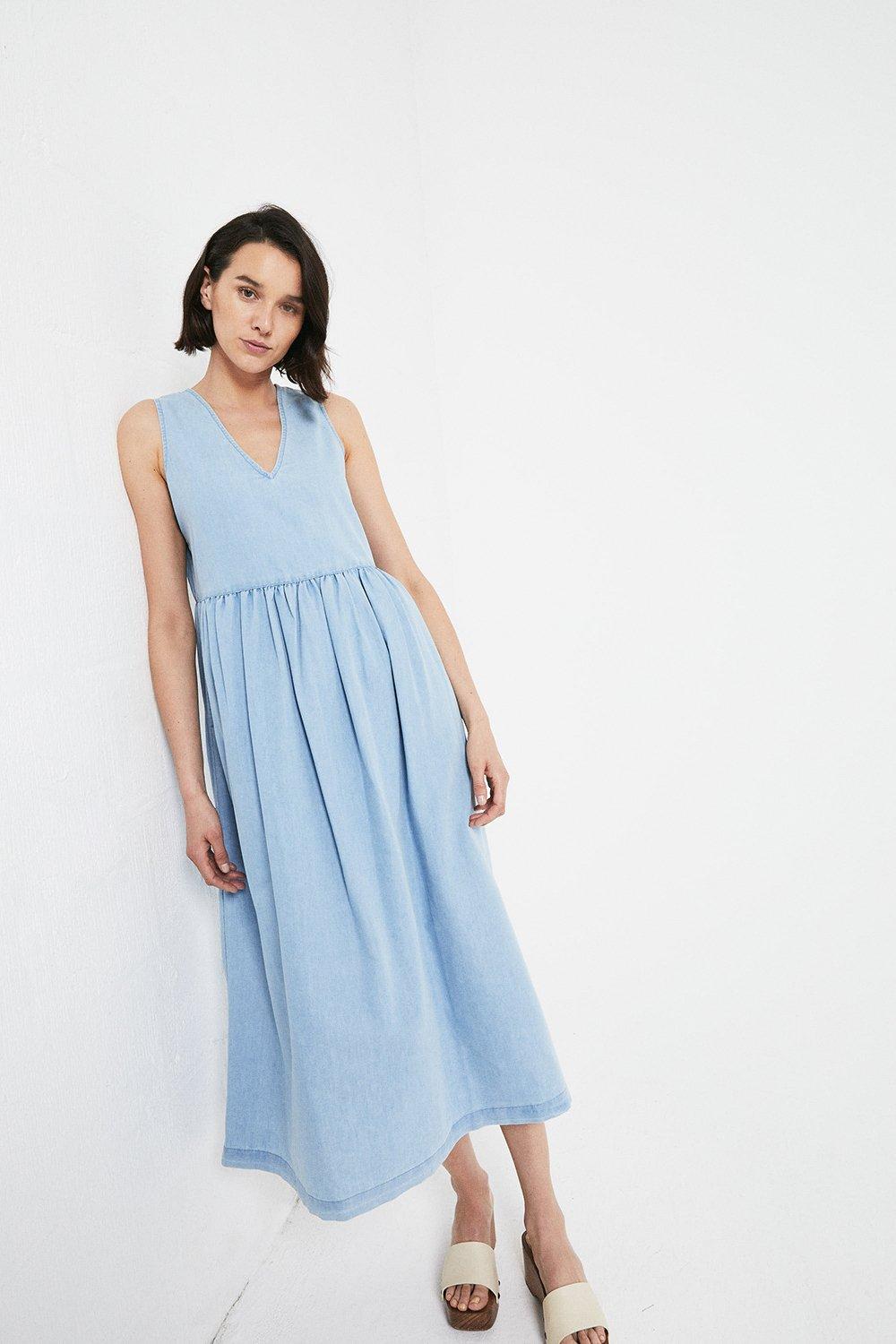 Chambray Sleeveless Midi Dress | Warehouse